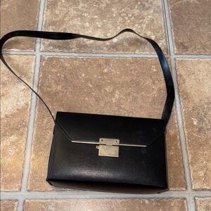 VINTAGE black pleather handbag red interior antique?